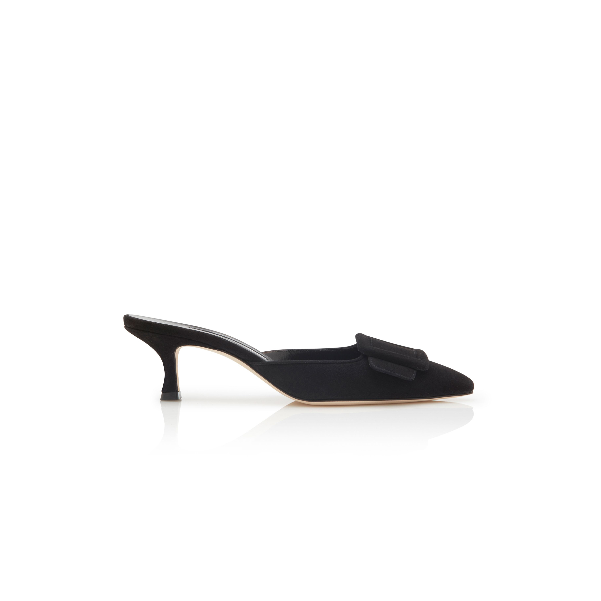 man010 B1ahn*k maysale black suede kitten heel mules 9xx-0246-0010